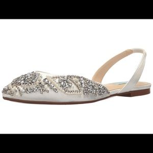 Size 9 Ivory Satin Jeweled Betsey Johnson Sling Back Flats
